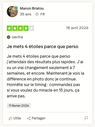 Avis Trustpilot Manon B. — 4 étoiles