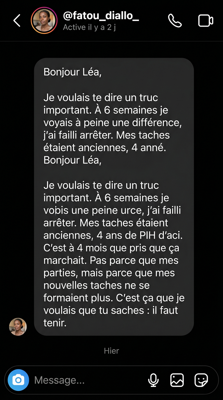 DM Instagram de Fatou — témoignage à 4 mois